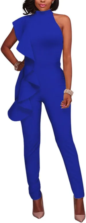 Women's Sexy Thin Ruffle Strapless High Waist Clubwear Long Wide Leg Pants Jumpsuit Rompers