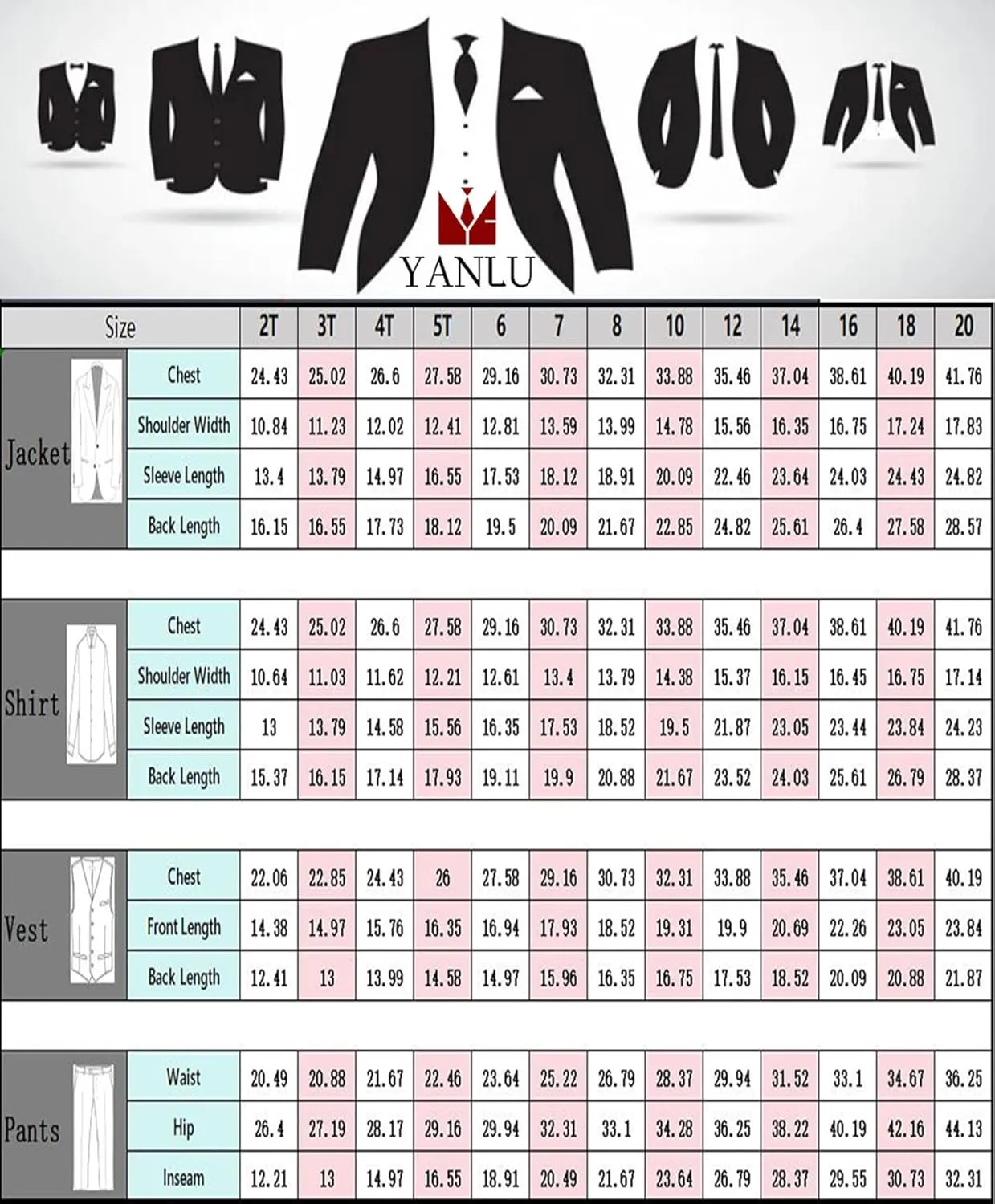 Yanlu Boys Suits Set Vest Pants Dress Shirt and Tie for Toddler Kids Formal Dresswear
