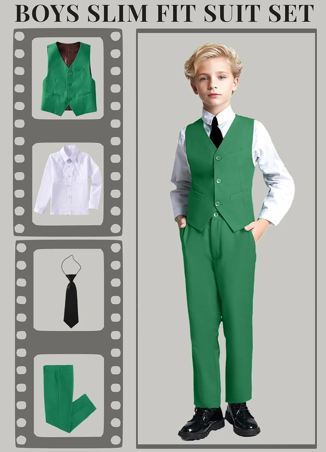 Yanlu Boys Suits Set Vest Pants Dress Shirt and Tie for Toddler Kids Formal Dresswear