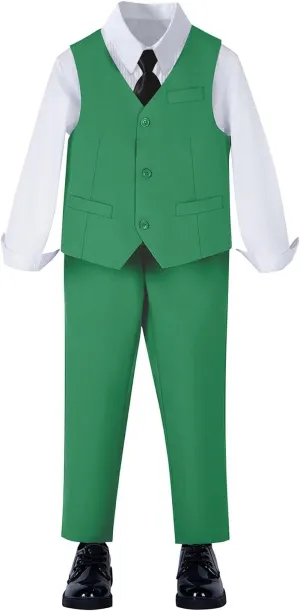 Yanlu Boys Suits Set Vest Pants Dress Shirt and Tie for Toddler Kids Formal Dresswear
