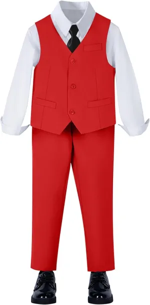 Yanlu Boys Suits Set Vest Pants Dress Shirt and Tie for Toddler Kids Formal Dresswear