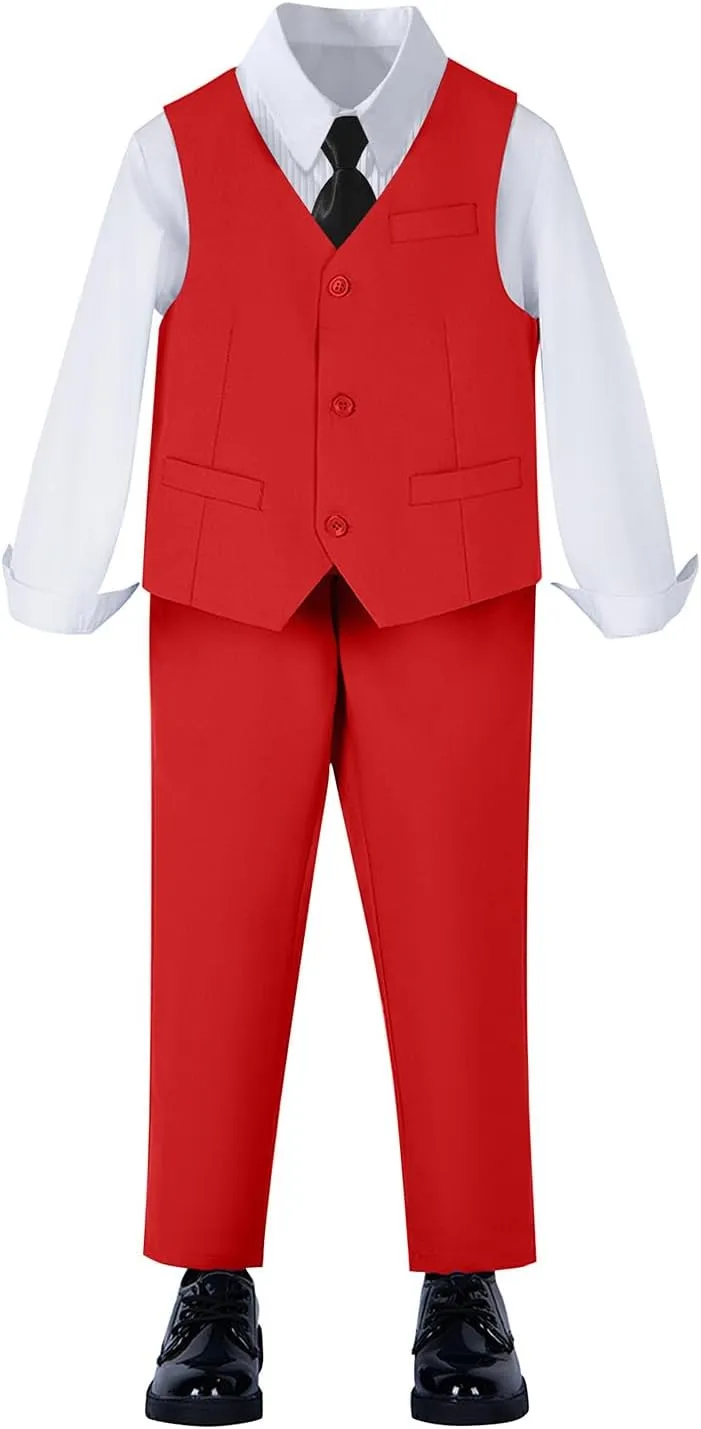 Yanlu Boys Suits Set Vest Pants Dress Shirt and Tie for Toddler Kids Formal Dresswear