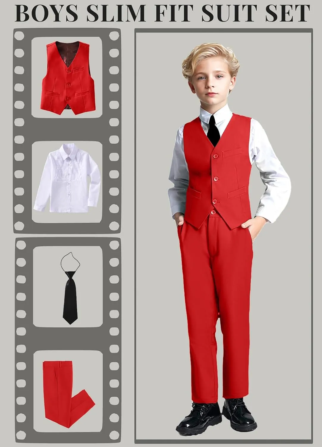 Yanlu Boys Suits Set Vest Pants Dress Shirt and Tie for Toddler Kids Formal Dresswear