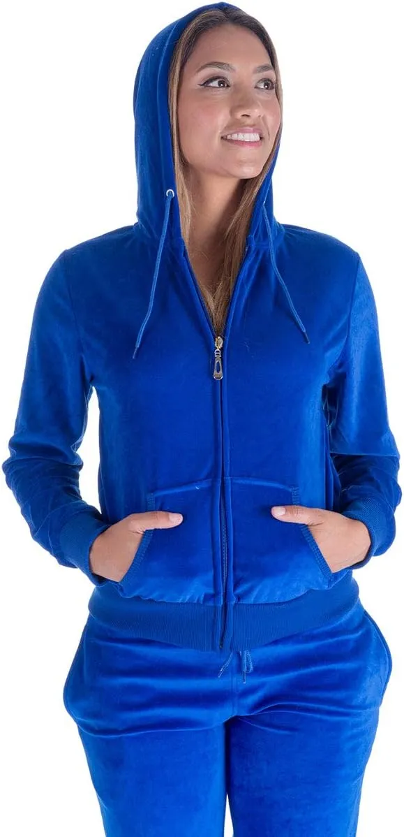 Yasumond Womens Velour Tracksuit 2 Piece Outfits Long Sleeve Zip Hooded Lounge Velvet Sweatshirt and Sweatpants Set