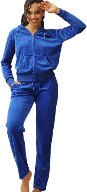 Yasumond Womens Velour Tracksuit 2 Piece Outfits Long Sleeve Zip Hooded Lounge Velvet Sweatshirt and Sweatpants Set