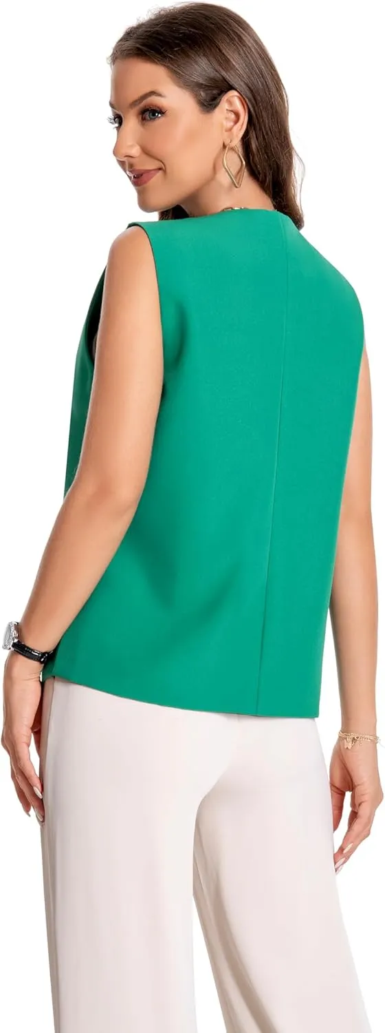 YYNUDA Women's Vest One Front Solid V Neck Casual Lightweight Sleeveless Blazer Waistcoat with Pockets
